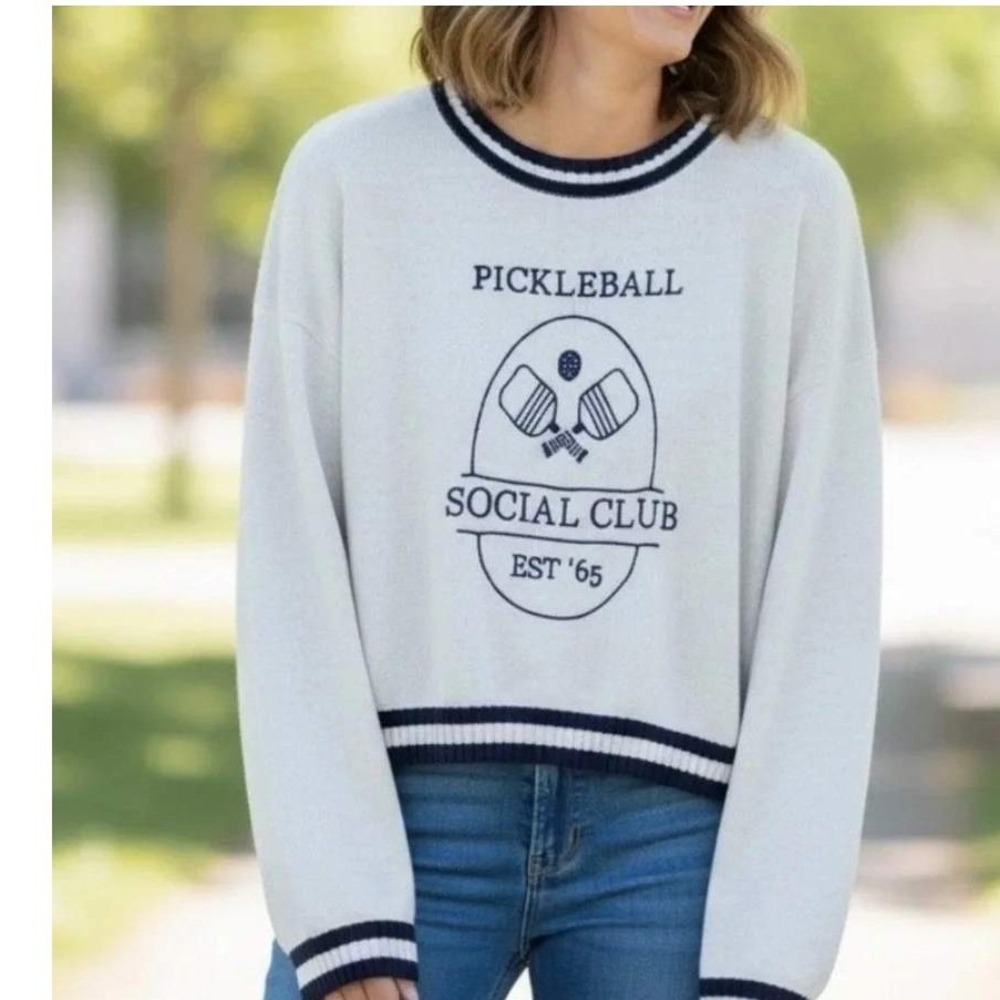 Sincerely‎ Jules Pickleball Social Club Sweater Womens S Blue Excellent Knit